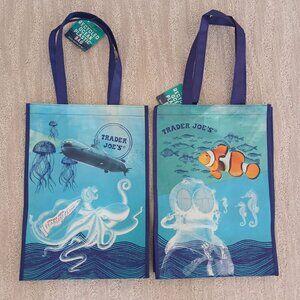 2x Trader Joe's Recycled Ocean Plastic Reusable Grocery Travel Bag Set